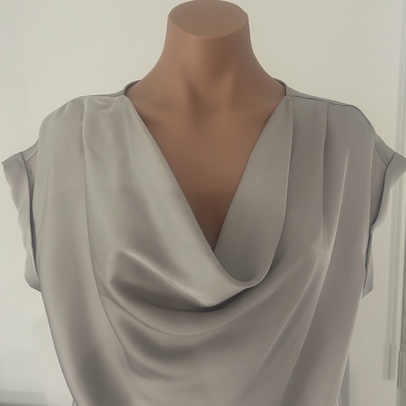 EXPRESS COWEL NECK GREY SILVER SATUN BLOUSE - Picture 3 of 7